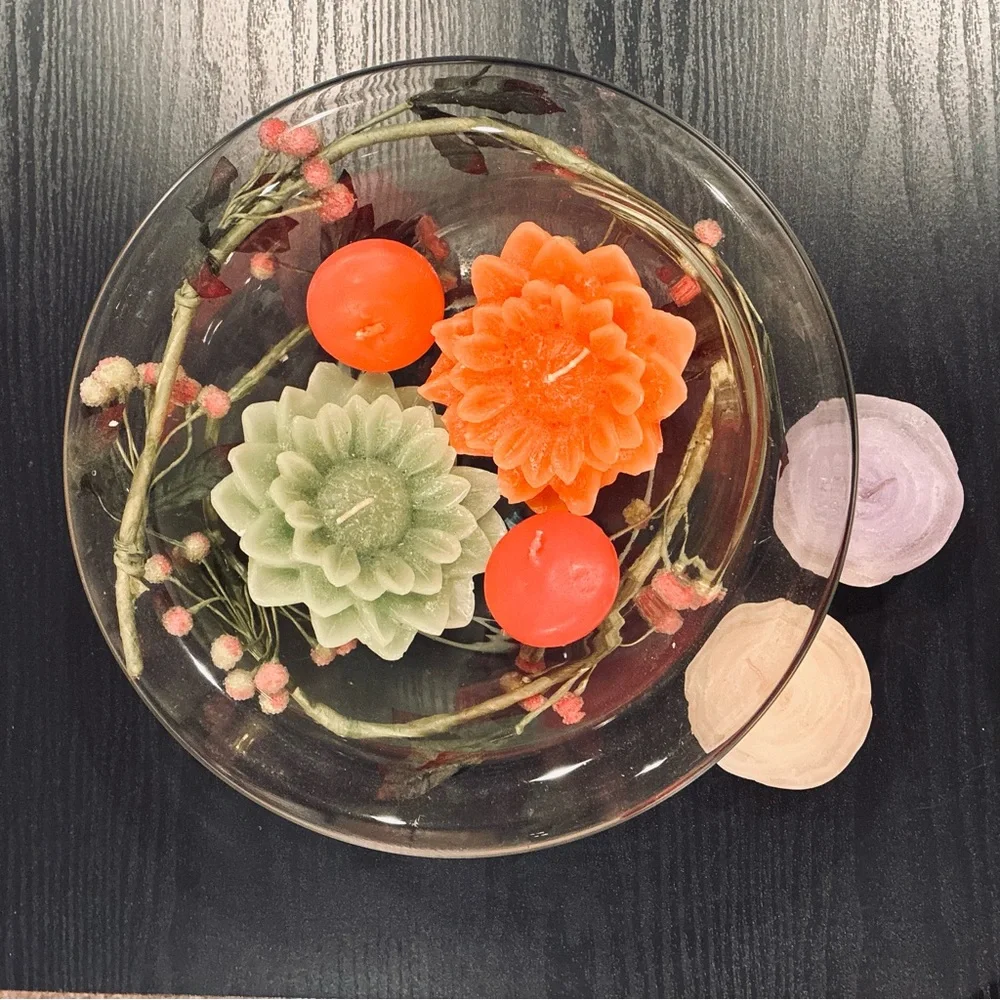 Decorative Floating Candle/Clear Glass Centerpiece Bowl & 6 Floating Candles